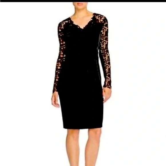 tahari lace dress black Elie Tahari Women's Black Sheath Dress Lace Floral $400 Small Petite 4-6 New